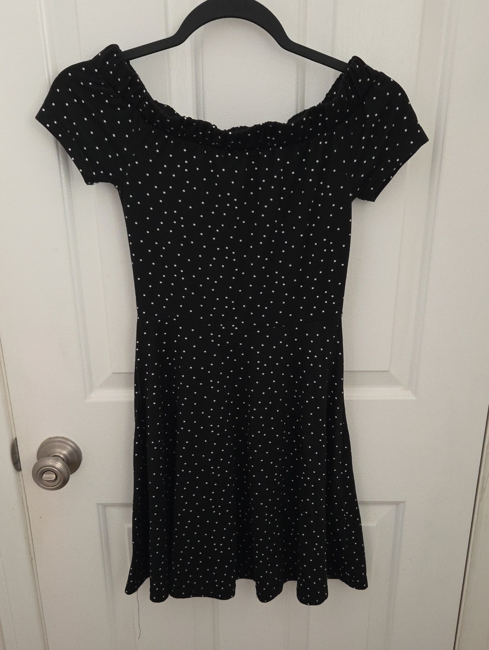 Charlotte Russe Off-Shoulder Black Polka Dot Dress xs